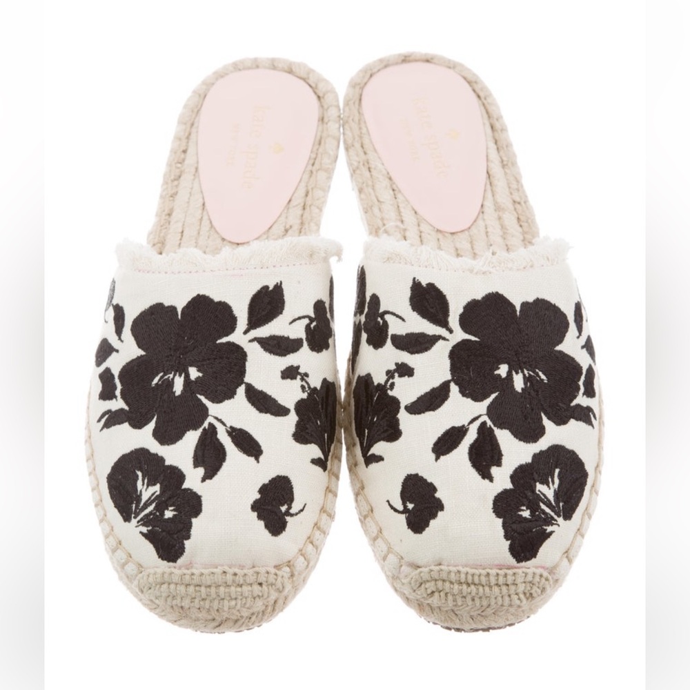 Kate Spade Layton Black and White Floral Women's Espadrille Mules 8.5